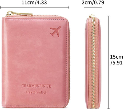 Family Passport Holder Wallet RFID Blocking Zippered Passport Wallet,Women and Men Travel Wallet Ladies Passport Cover