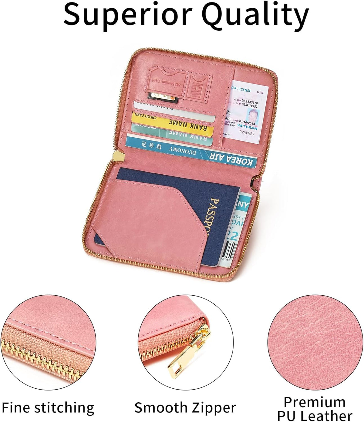 Family Passport Holder Wallet RFID Blocking Zippered Passport Wallet,Women and Men Travel Wallet Ladies Passport Cover