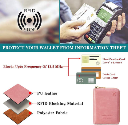 Family Passport Holder Wallet RFID Blocking Zippered Passport Wallet,Women and Men Travel Wallet Ladies Passport Cover
