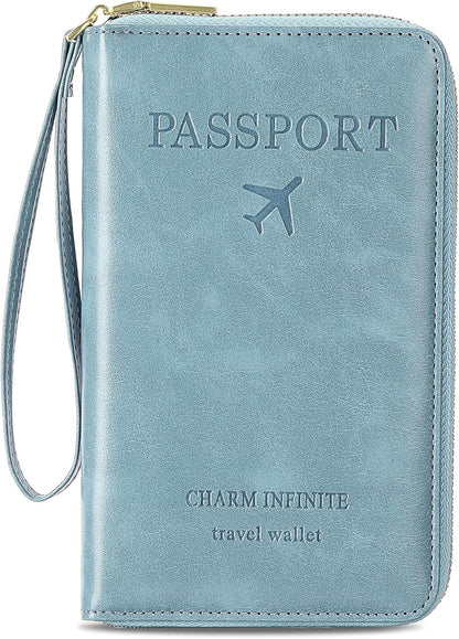Family Passport Holder Wallet RFID Blocking Zippered Passport Wallet,Women and Men Travel Wallet Ladies Passport Cover