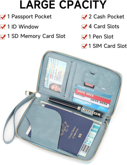 Family Passport Holder Wallet RFID Blocking Zippered Passport Wallet,Women and Men Travel Wallet Ladies Passport Cover