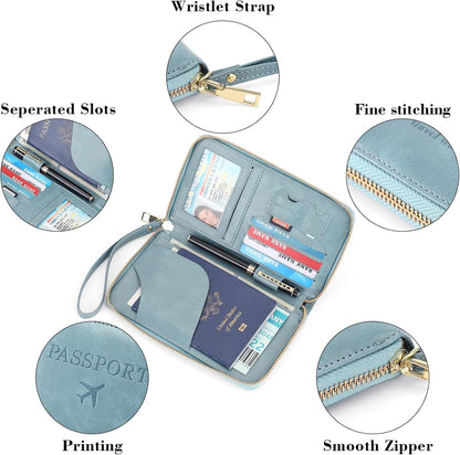 Family Passport Holder Wallet RFID Blocking Zippered Passport Wallet,Women and Men Travel Wallet Ladies Passport Cover