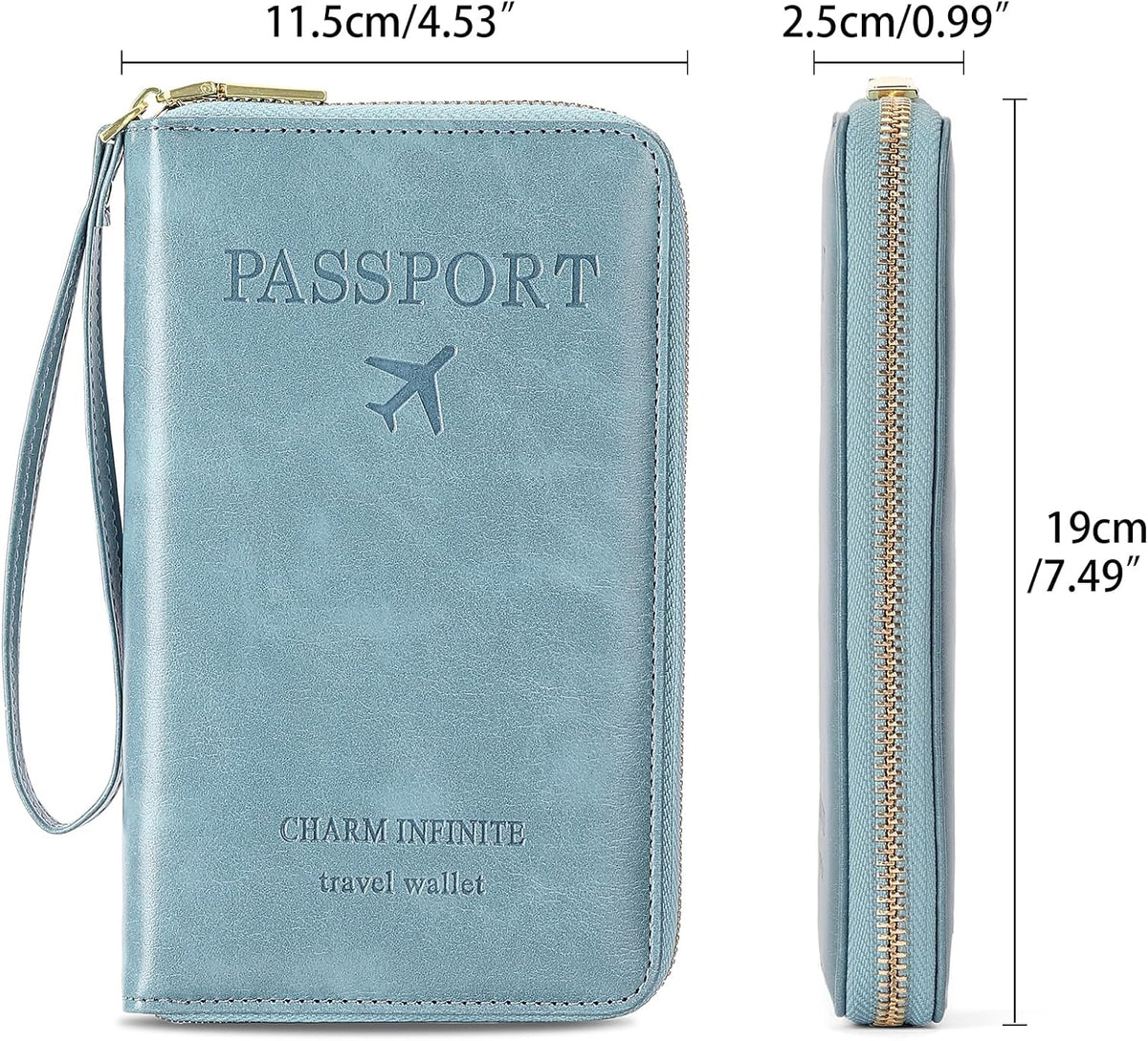 Family Passport Holder Wallet RFID Blocking Zippered Passport Wallet,Women and Men Travel Wallet Ladies Passport Cover