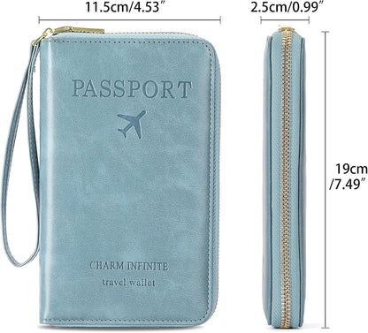Family Passport Holder Wallet RFID Blocking Zippered Passport Wallet,Women and Men Travel Wallet Ladies Passport Cover