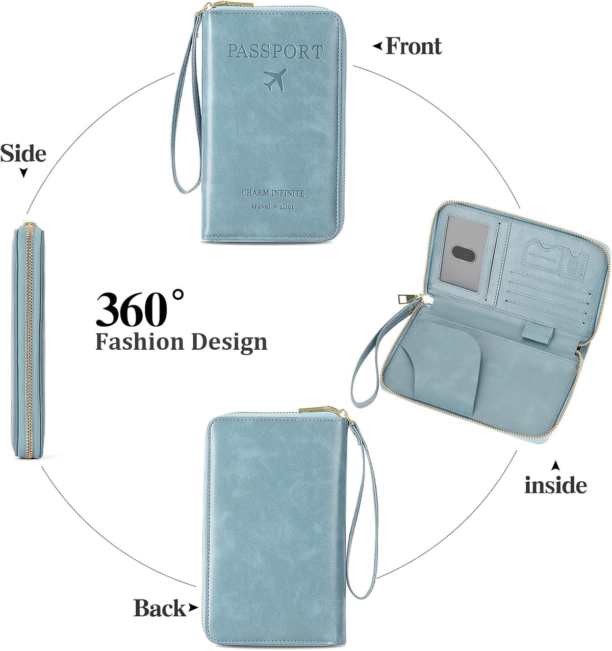 Family Passport Holder Wallet RFID Blocking Zippered Passport Wallet,Women and Men Travel Wallet Ladies Passport Cover
