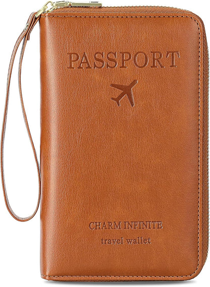 Family Passport Holder Wallet RFID Blocking Zippered Passport Wallet,Women and Men Travel Wallet Ladies Passport Cover