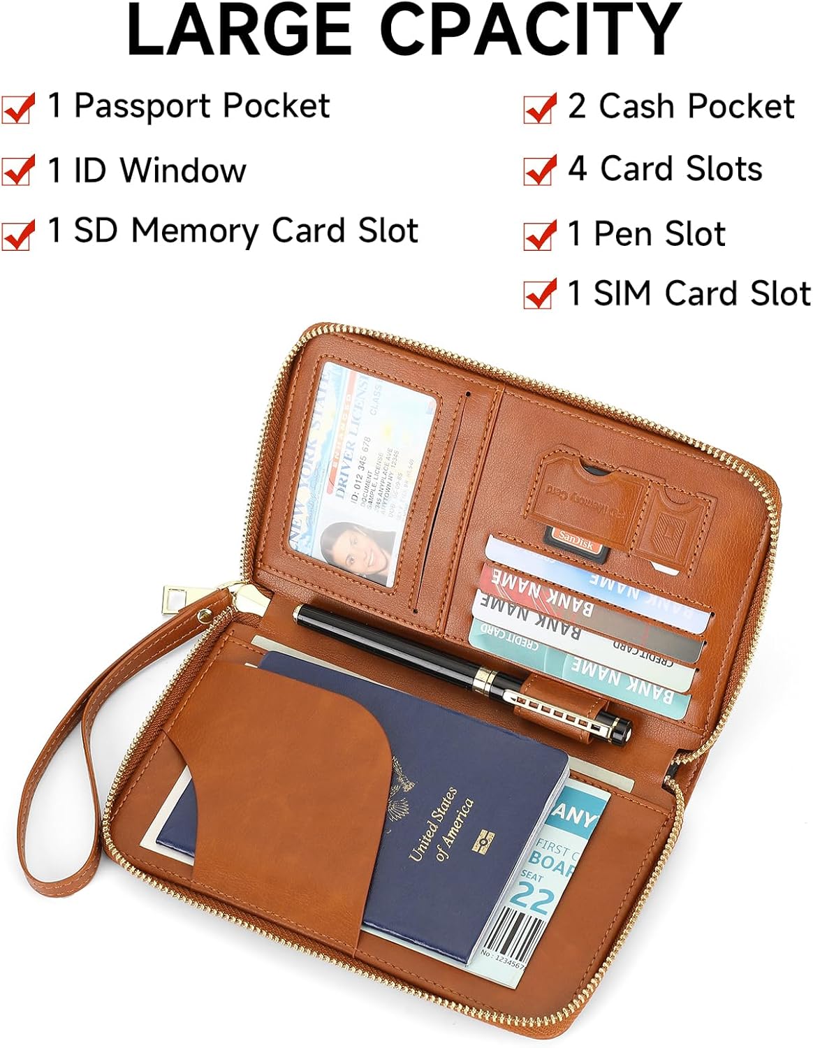Family Passport Holder Wallet RFID Blocking Zippered Passport Wallet,Women and Men Travel Wallet Ladies Passport Cover