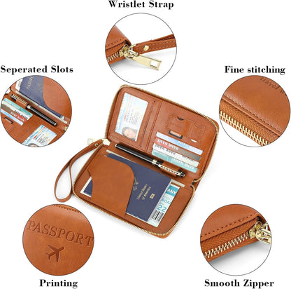 Family Passport Holder Wallet RFID Blocking Zippered Passport Wallet,Women and Men Travel Wallet Ladies Passport Cover