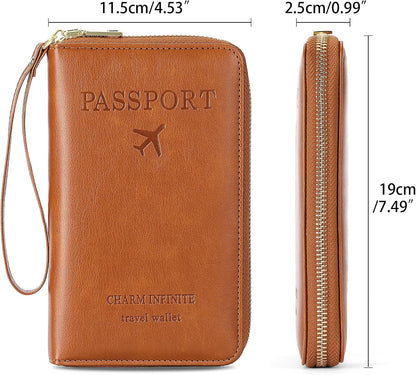 Family Passport Holder Wallet RFID Blocking Zippered Passport Wallet,Women and Men Travel Wallet Ladies Passport Cover