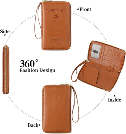 Family Passport Holder Wallet RFID Blocking Zippered Passport Wallet,Women and Men Travel Wallet Ladies Passport Cover