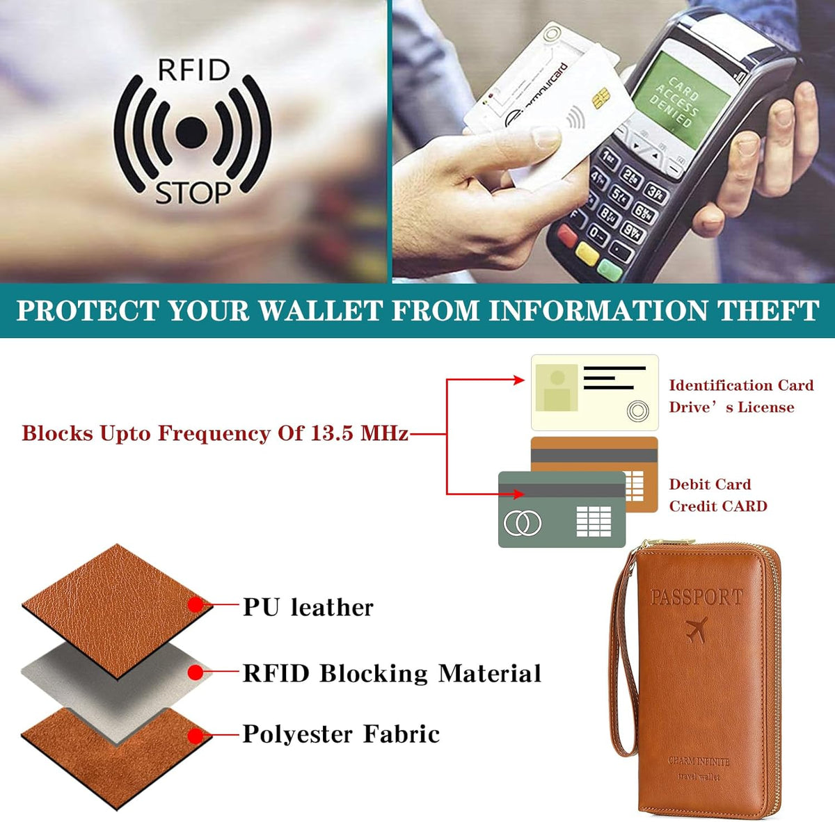 Family Passport Holder Wallet RFID Blocking Zippered Passport Wallet,Women and Men Travel Wallet Ladies Passport Cover