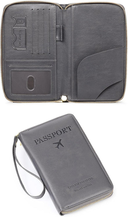 Family Passport Holder Wallet RFID Blocking Zippered Passport Wallet,Women and Men Travel Wallet Ladies Passport Cover