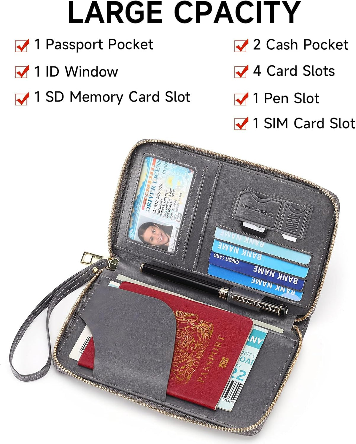 Family Passport Holder Wallet RFID Blocking Zippered Passport Wallet,Women and Men Travel Wallet Ladies Passport Cover