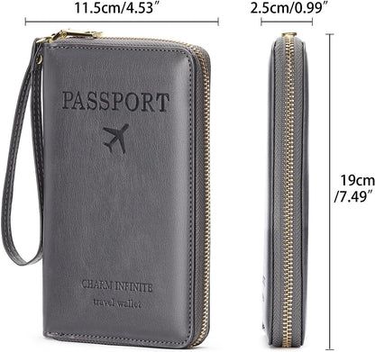 Family Passport Holder Wallet RFID Blocking Zippered Passport Wallet,Women and Men Travel Wallet Ladies Passport Cover