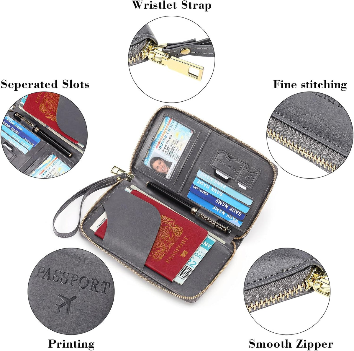 Family Passport Holder Wallet RFID Blocking Zippered Passport Wallet,Women and Men Travel Wallet Ladies Passport Cover