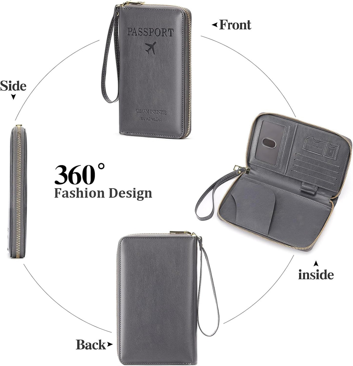 Family Passport Holder Wallet RFID Blocking Zippered Passport Wallet,Women and Men Travel Wallet Ladies Passport Cover