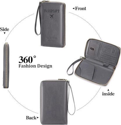 Family Passport Holder Wallet RFID Blocking Zippered Passport Wallet,Women and Men Travel Wallet Ladies Passport Cover