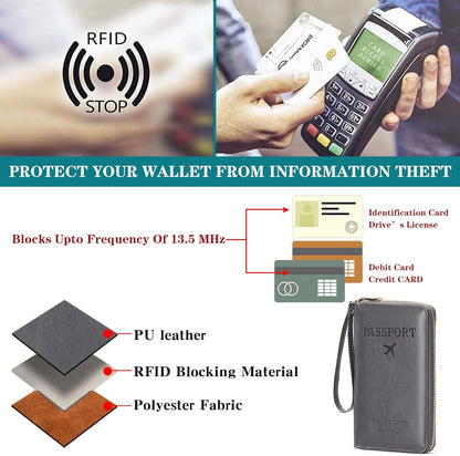 Family Passport Holder Wallet RFID Blocking Zippered Passport Wallet,Women and Men Travel Wallet Ladies Passport Cover