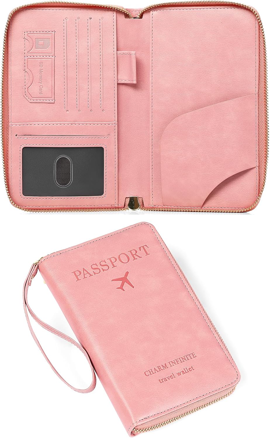 Family Passport Holder Wallet RFID Blocking Zippered Passport Wallet,Women and Men Travel Wallet Ladies Passport Cover