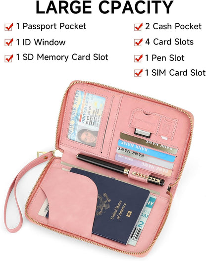 Family Passport Holder Wallet RFID Blocking Zippered Passport Wallet,Women and Men Travel Wallet Ladies Passport Cover