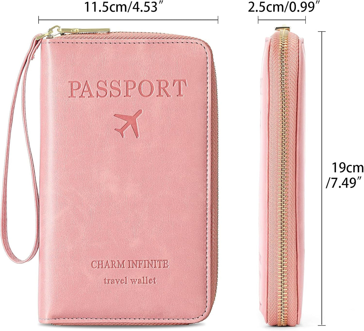 Family Passport Holder Wallet RFID Blocking Zippered Passport Wallet,Women and Men Travel Wallet Ladies Passport Cover