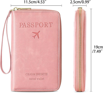 Family Passport Holder Wallet RFID Blocking Zippered Passport Wallet,Women and Men Travel Wallet Ladies Passport Cover