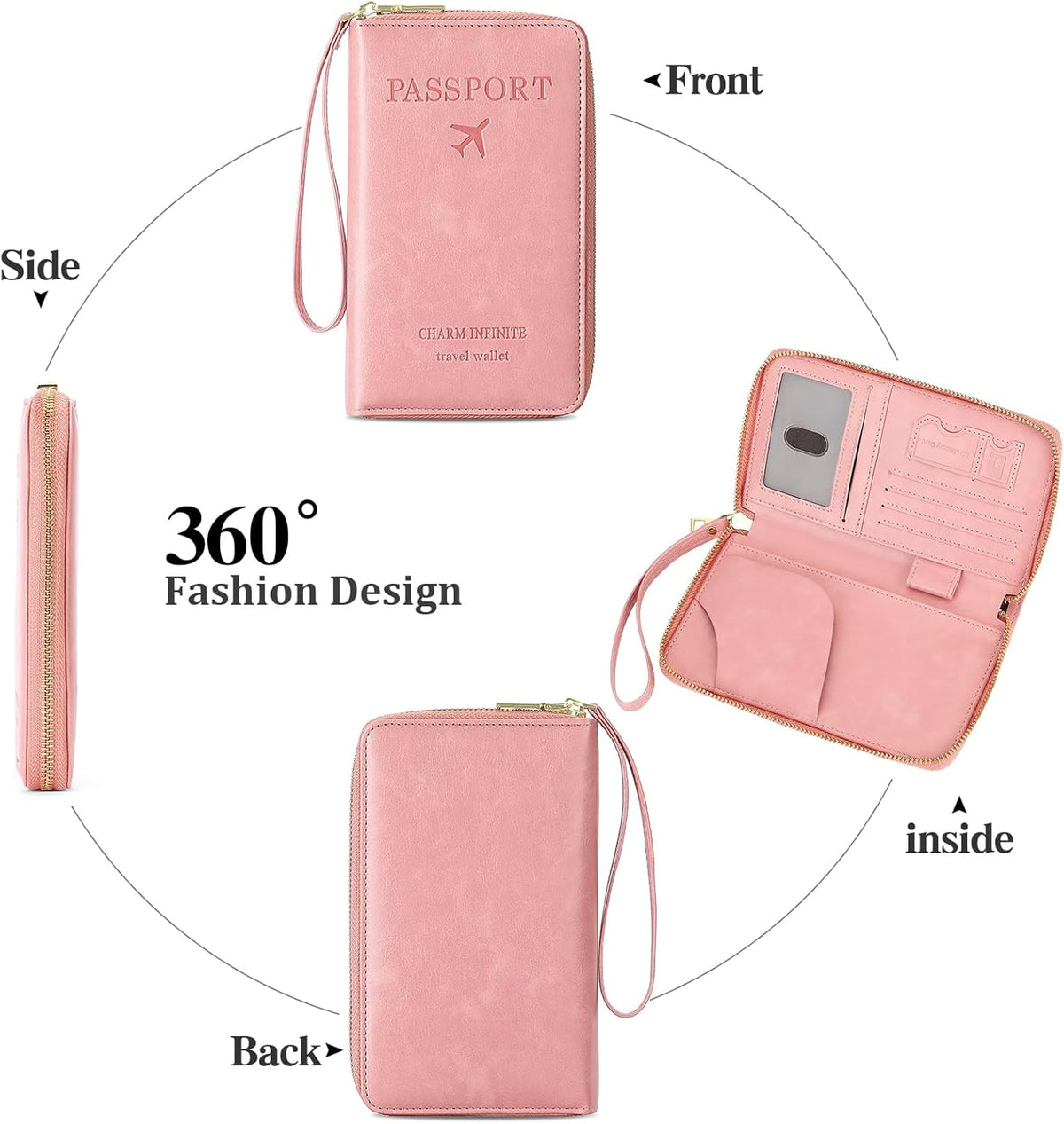 Family Passport Holder Wallet RFID Blocking Zippered Passport Wallet,Women and Men Travel Wallet Ladies Passport Cover