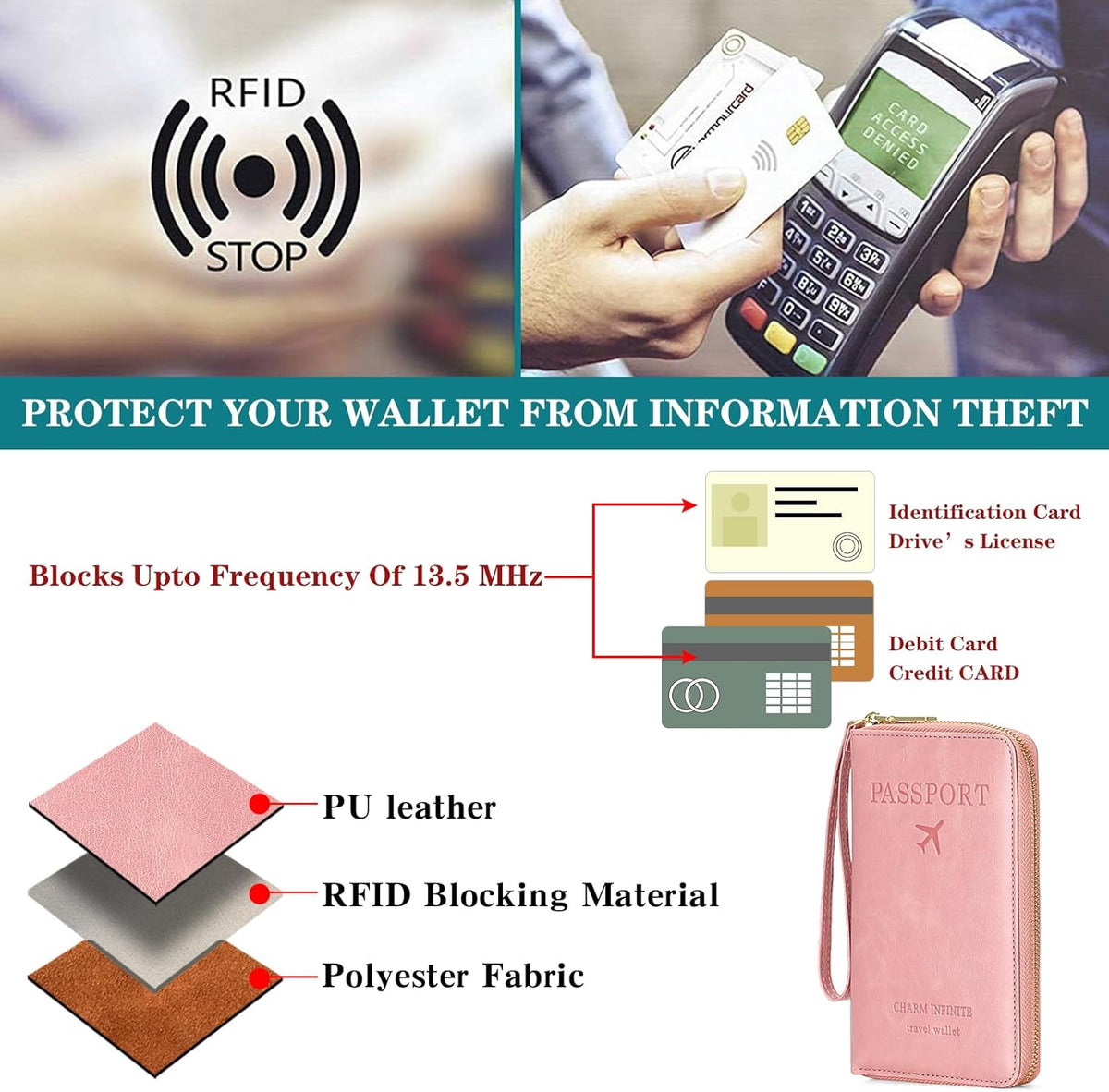 Family Passport Holder Wallet RFID Blocking Zippered Passport Wallet,Women and Men Travel Wallet Ladies Passport Cover