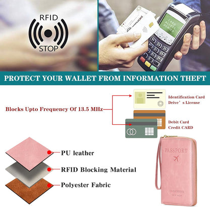 Family Passport Holder Wallet RFID Blocking Zippered Passport Wallet,Women and Men Travel Wallet Ladies Passport Cover