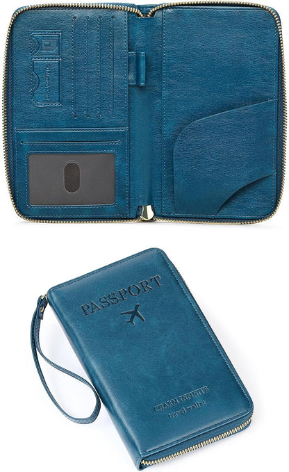 Family Passport Holder Wallet RFID Blocking Zippered Passport Wallet,Women and Men Travel Wallet Ladies Passport Cover