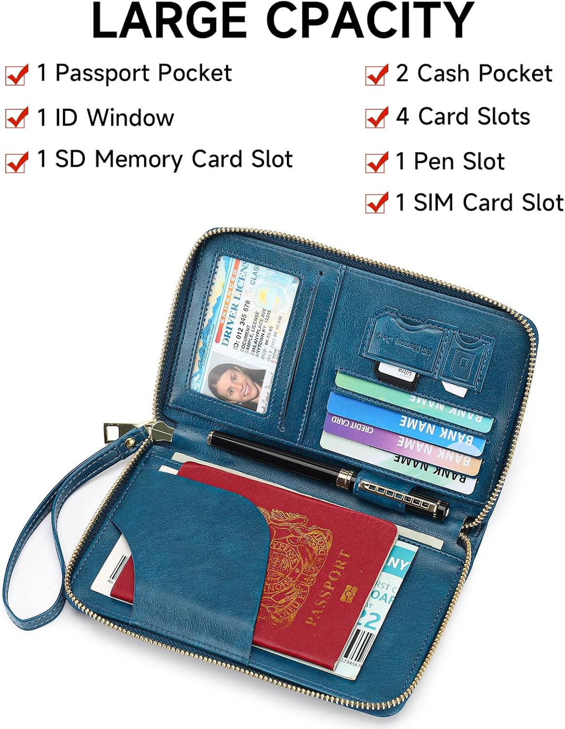 Family Passport Holder Wallet RFID Blocking Zippered Passport Wallet,Women and Men Travel Wallet Ladies Passport Cover