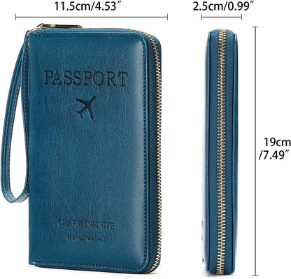 Family Passport Holder Wallet RFID Blocking Zippered Passport Wallet,Women and Men Travel Wallet Ladies Passport Cover