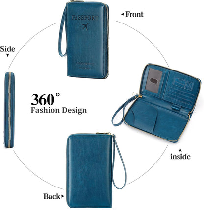 Family Passport Holder Wallet RFID Blocking Zippered Passport Wallet,Women and Men Travel Wallet Ladies Passport Cover