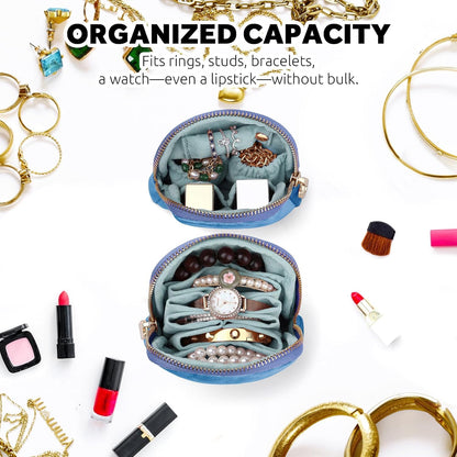 Small Travel Jewelry Case 2-in-1 Detachable Velvet Jewelry Bag Set | Portable Dual-Pouch Jewelry Organizer with Zippered Pouches and Divided Storage for Rings, Earrings, Bracelets & Accessories