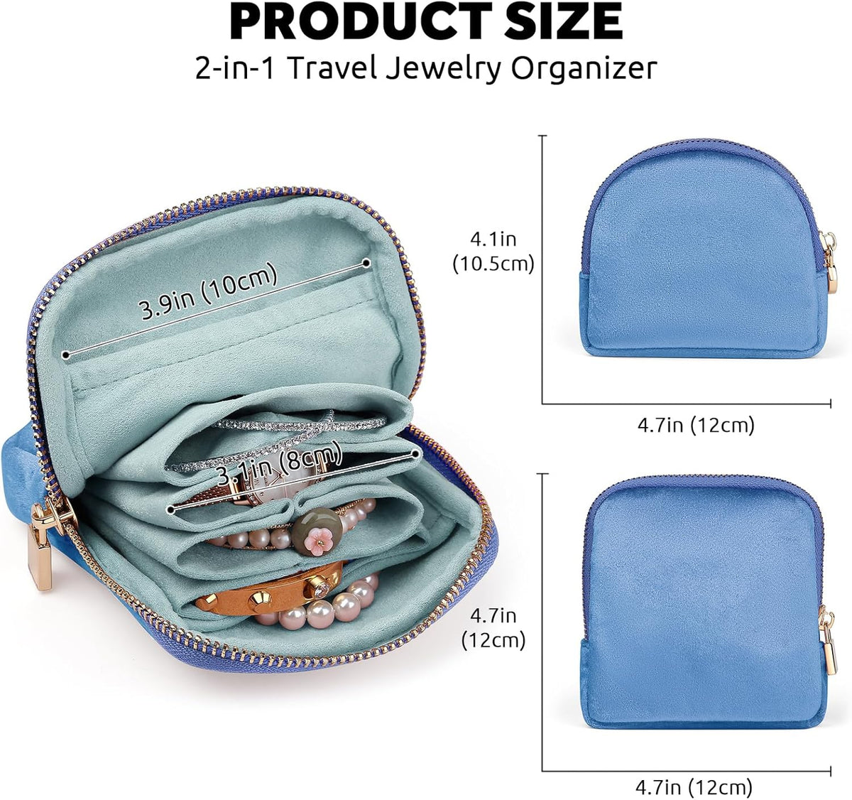 Small Travel Jewelry Case 2-in-1 Detachable Velvet Jewelry Bag Set | Portable Dual-Pouch Jewelry Organizer with Zippered Pouches and Divided Storage for Rings, Earrings, Bracelets & Accessories