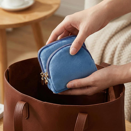 Small Travel Jewelry Case 2-in-1 Detachable Velvet Jewelry Bag Set | Portable Dual-Pouch Jewelry Organizer with Zippered Pouches and Divided Storage for Rings, Earrings, Bracelets & Accessories