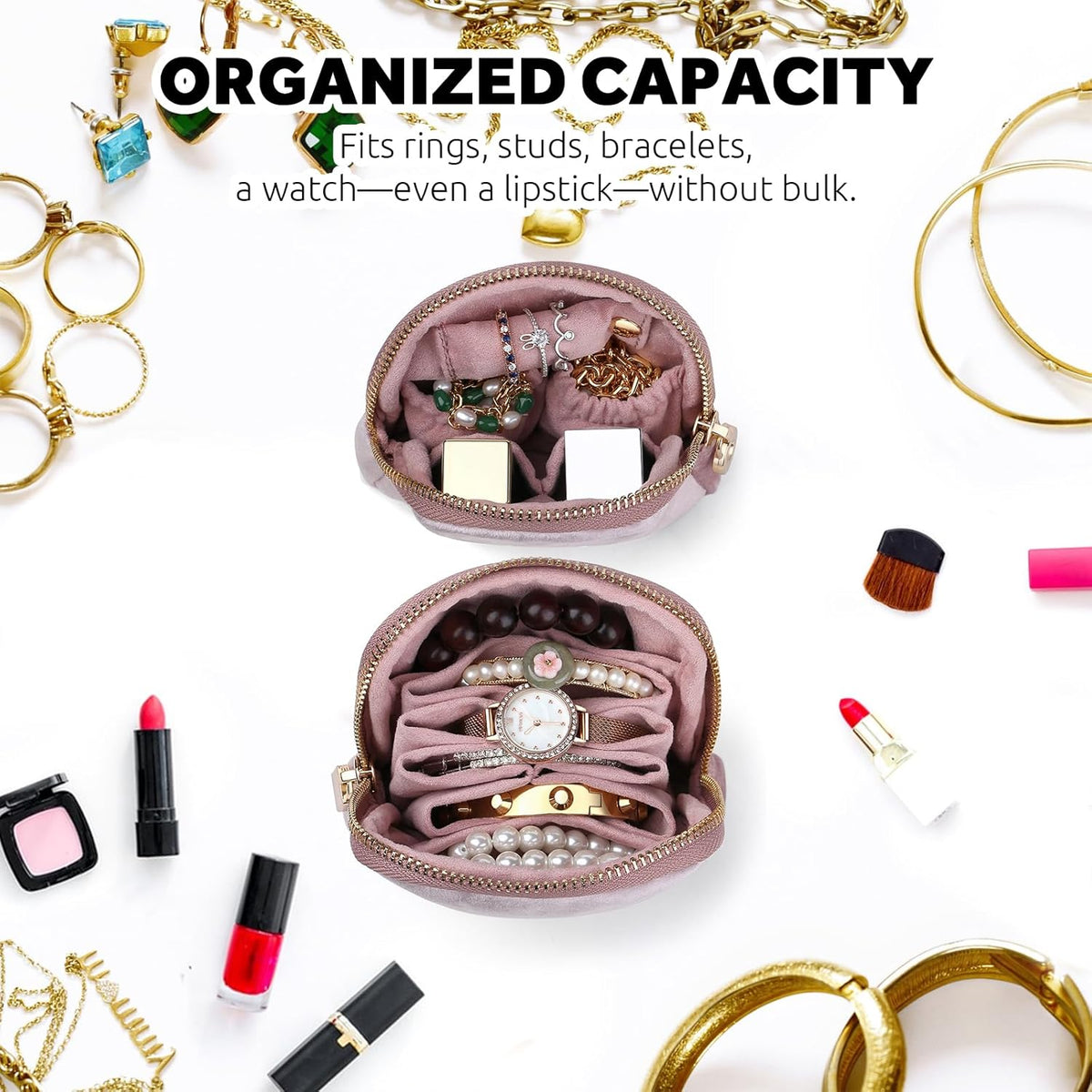 Small Travel Jewelry Case 2-in-1 Detachable Velvet Jewelry Bag Set | Portable Dual-Pouch Jewelry Organizer with Zippered Pouches and Divided Storage for Rings, Earrings, Bracelets & Accessories