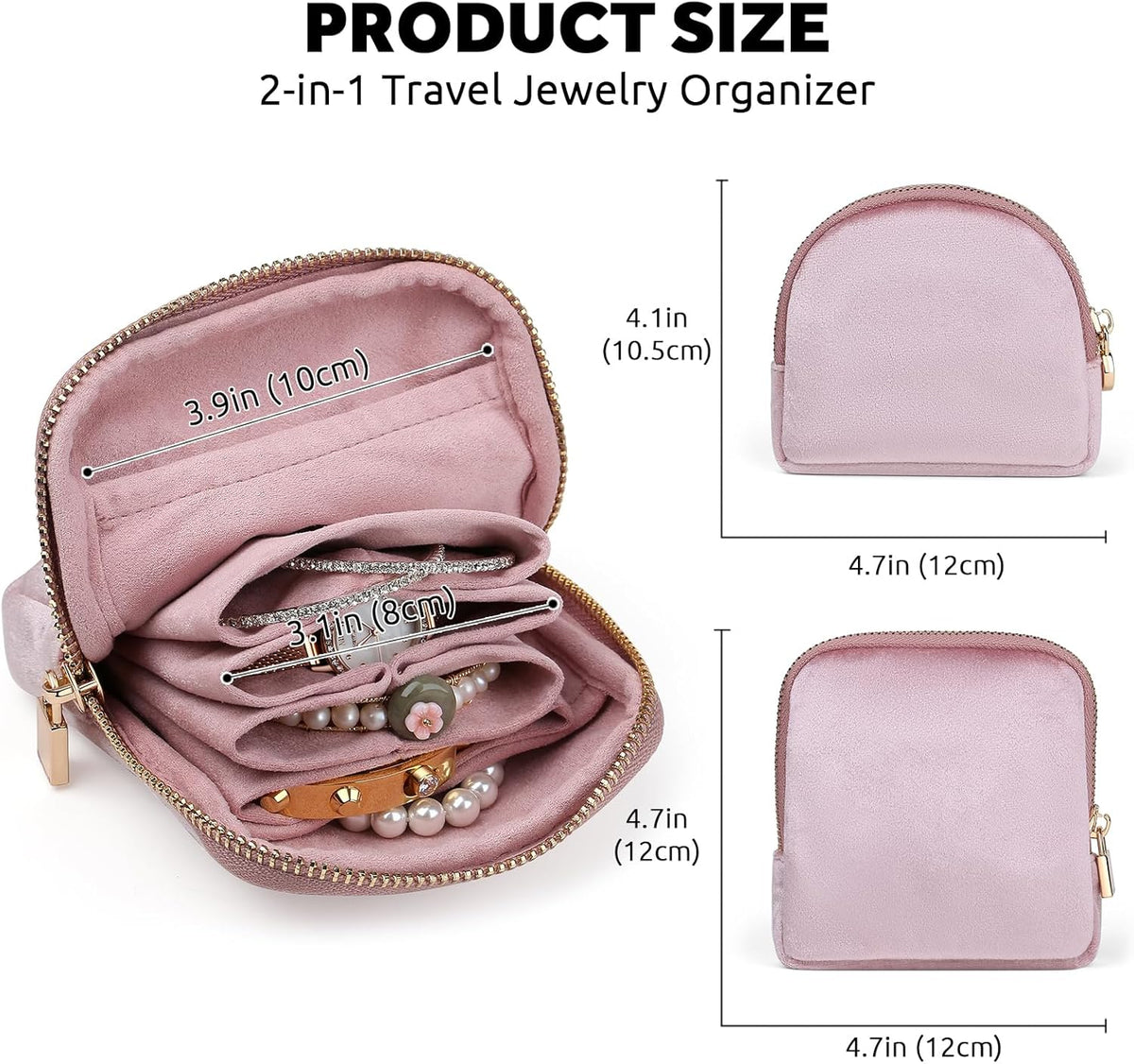 Small Travel Jewelry Case 2-in-1 Detachable Velvet Jewelry Bag Set | Portable Dual-Pouch Jewelry Organizer with Zippered Pouches and Divided Storage for Rings, Earrings, Bracelets & Accessories