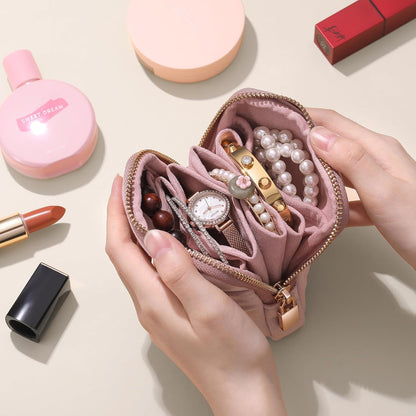 Small Travel Jewelry Case 2-in-1 Detachable Velvet Jewelry Bag Set | Portable Dual-Pouch Jewelry Organizer with Zippered Pouches and Divided Storage for Rings, Earrings, Bracelets & Accessories