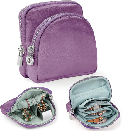 Small Travel Jewelry Case 2-in-1 Detachable Velvet Jewelry Bag Set | Portable Dual-Pouch Jewelry Organizer with Zippered Pouches and Divided Storage for Rings, Earrings, Bracelets & Accessories