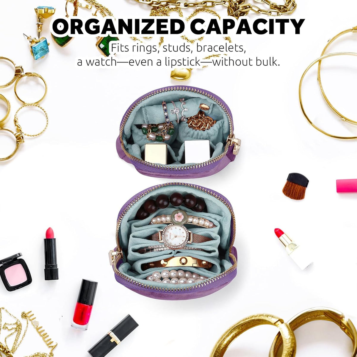Small Travel Jewelry Case 2-in-1 Detachable Velvet Jewelry Bag Set | Portable Dual-Pouch Jewelry Organizer with Zippered Pouches and Divided Storage for Rings, Earrings, Bracelets & Accessories