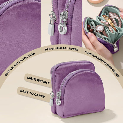 Small Travel Jewelry Case 2-in-1 Detachable Velvet Jewelry Bag Set | Portable Dual-Pouch Jewelry Organizer with Zippered Pouches and Divided Storage for Rings, Earrings, Bracelets & Accessories