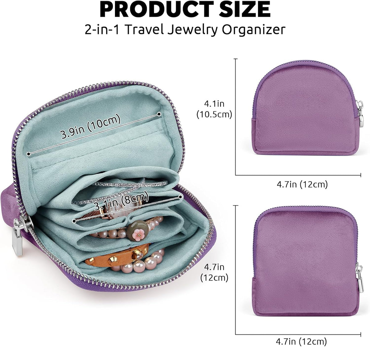 Small Travel Jewelry Case 2-in-1 Detachable Velvet Jewelry Bag Set | Portable Dual-Pouch Jewelry Organizer with Zippered Pouches and Divided Storage for Rings, Earrings, Bracelets & Accessories