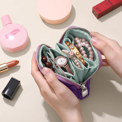 Small Travel Jewelry Case 2-in-1 Detachable Velvet Jewelry Bag Set | Portable Dual-Pouch Jewelry Organizer with Zippered Pouches and Divided Storage for Rings, Earrings, Bracelets & Accessories