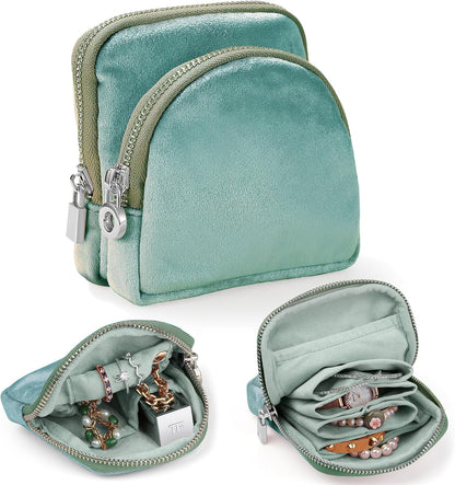 Small Travel Jewelry Case 2-in-1 Detachable Velvet Jewelry Bag Set | Portable Dual-Pouch Jewelry Organizer with Zippered Pouches and Divided Storage for Rings, Earrings, Bracelets & Accessories