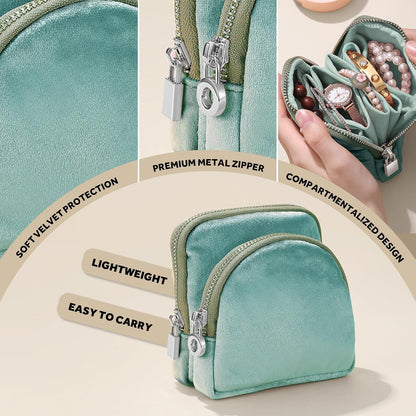 Small Travel Jewelry Case 2-in-1 Detachable Velvet Jewelry Bag Set | Portable Dual-Pouch Jewelry Organizer with Zippered Pouches and Divided Storage for Rings, Earrings, Bracelets & Accessories