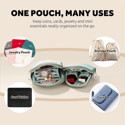 Small Travel Jewelry Case 2-in-1 Detachable Velvet Jewelry Bag Set | Portable Dual-Pouch Jewelry Organizer with Zippered Pouches and Divided Storage for Rings, Earrings, Bracelets & Accessories