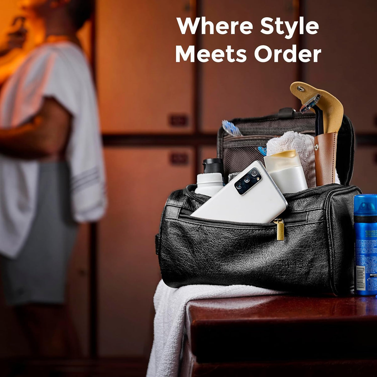 Mens Toiletry Travel Bag with Razor Case & Dust Bag – Premium PU Leather Organizer with Hanging Design and Structured Storage – Mens Toiletry Bag for Travel, Gym, and Everyday Gift–DARK BROWN