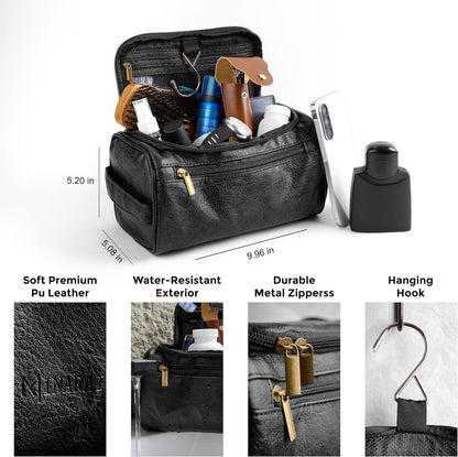Mens Toiletry Travel Bag with Razor Case & Dust Bag – Premium PU Leather Organizer with Hanging Design and Structured Storage – Mens Toiletry Bag for Travel, Gym, and Everyday Gift–DARK BROWN