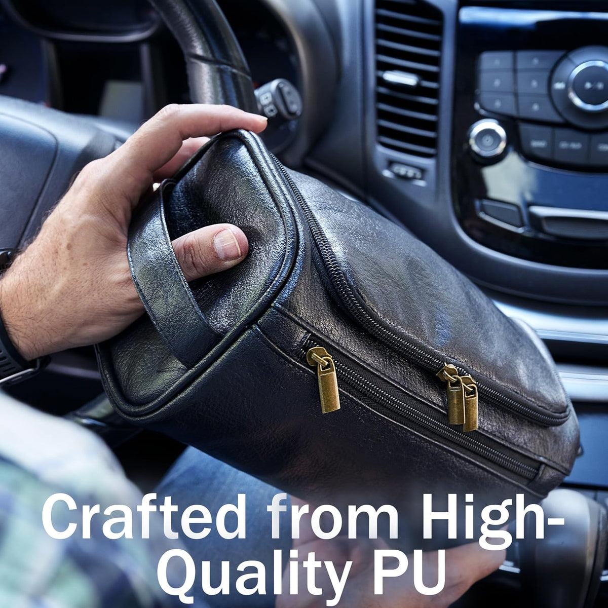 Mens Toiletry Travel Bag with Razor Case & Dust Bag – Premium PU Leather Organizer with Hanging Design and Structured Storage – Mens Toiletry Bag for Travel, Gym, and Everyday Gift–DARK BROWN